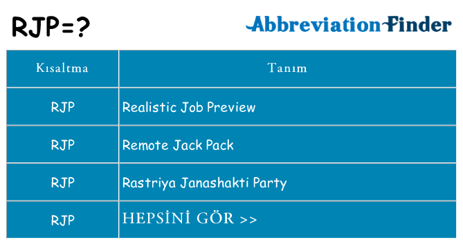 rjp ne anlama geliyor