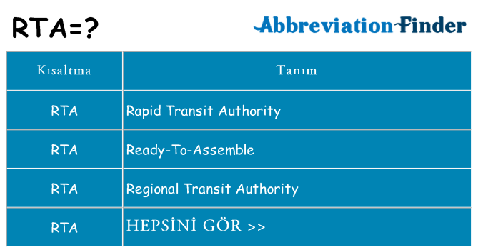 rta ne anlama geliyor
