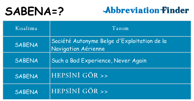 sabena ne anlama geliyor