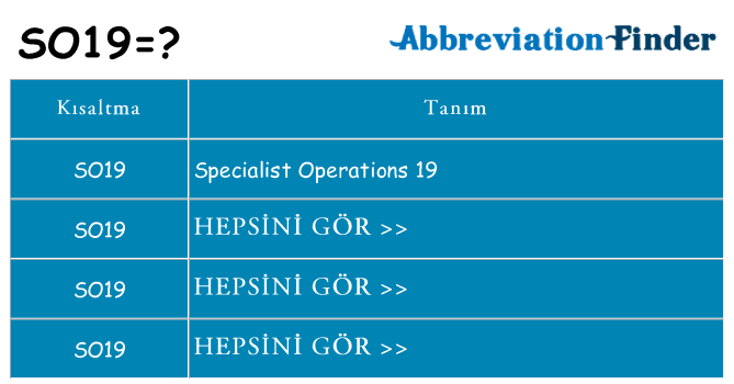 so19 ne anlama geliyor