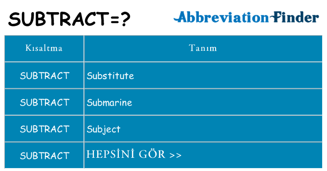 subtract ne anlama geliyor
