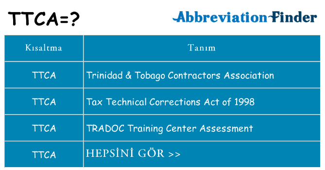 ttca ne anlama geliyor