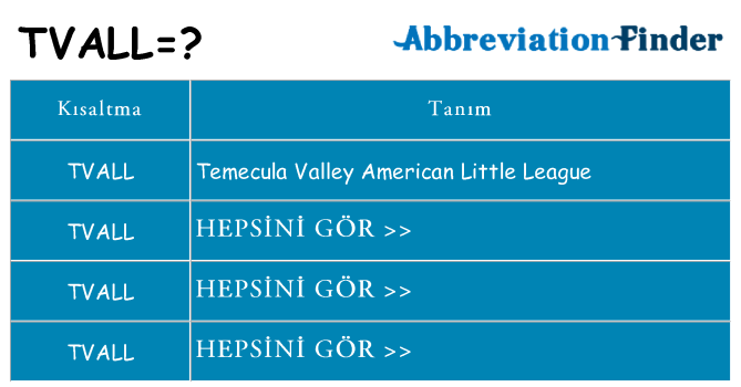 tvall ne anlama geliyor