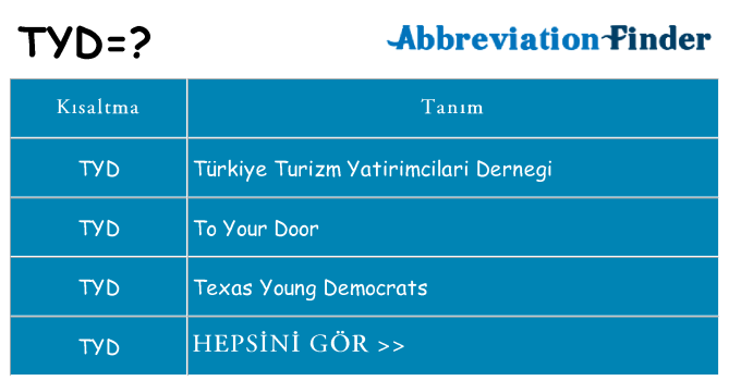 tyd ne anlama geliyor
