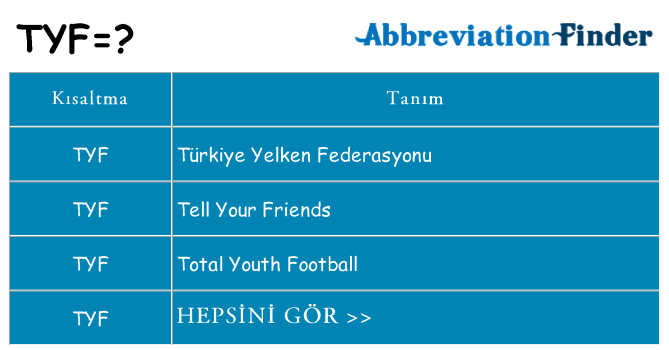 tyf ne anlama geliyor