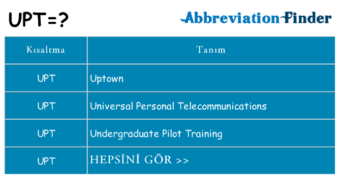upt ne anlama geliyor