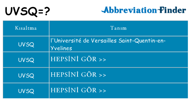 uvsq ne anlama geliyor