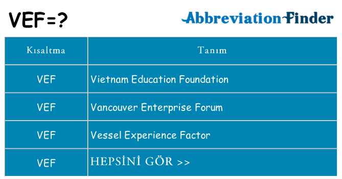 vef ne anlama geliyor