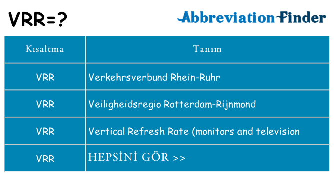 vrr ne anlama geliyor