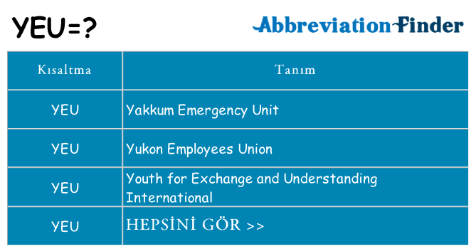 yeu ne anlama geliyor