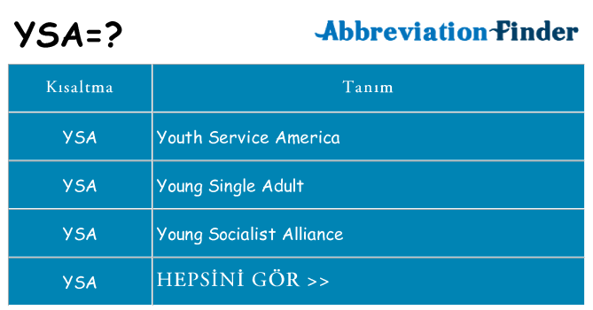 ysa ne anlama geliyor