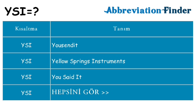 ysi ne anlama geliyor