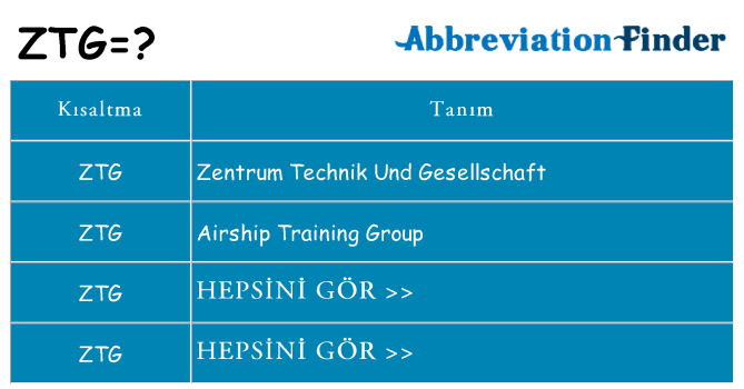 ztg ne anlama geliyor