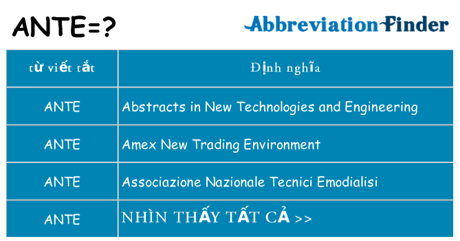 ante hiện những gì đứng cho