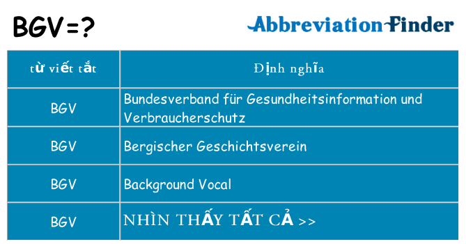 bgv hiện những gì đứng cho