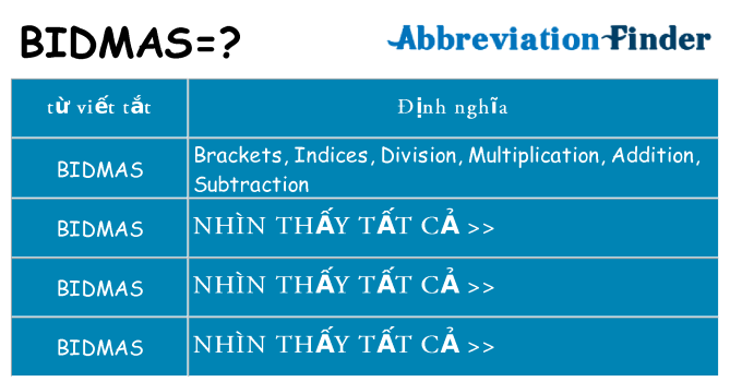 bidmas hiện những gì đứng cho