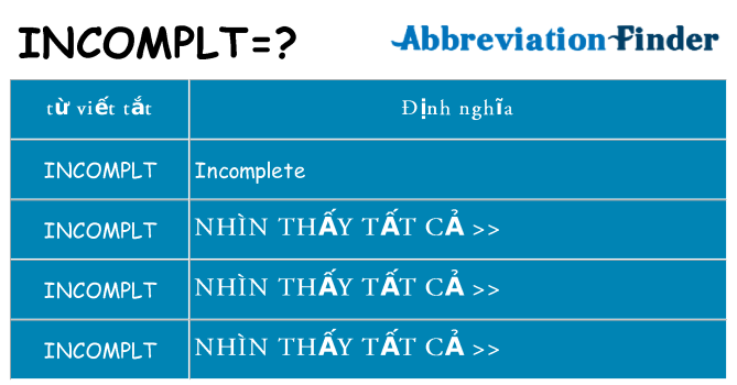 incomplt hiện những gì đứng cho
