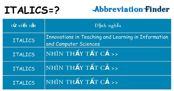 italics hiện những gì đứng cho