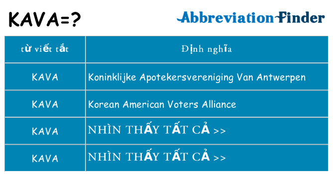kava hiện những gì đứng cho
