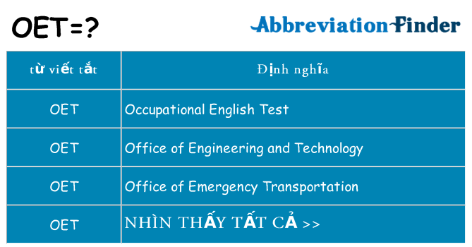 oet hiện những gì đứng cho