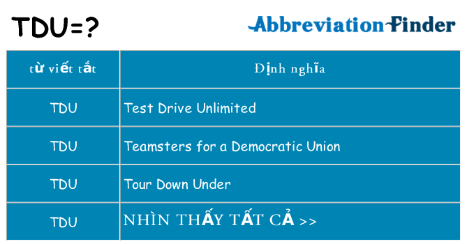 tdu hiện những gì đứng cho