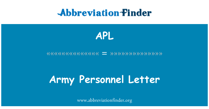 APL: Army Personnel Letter