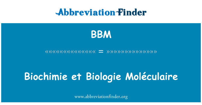 BBM: Biochimie et Biologie Moléculaire