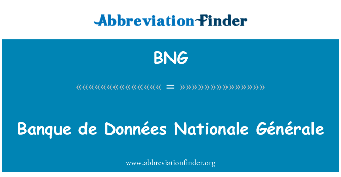 BNG: Générale de Nationale Banque de Données