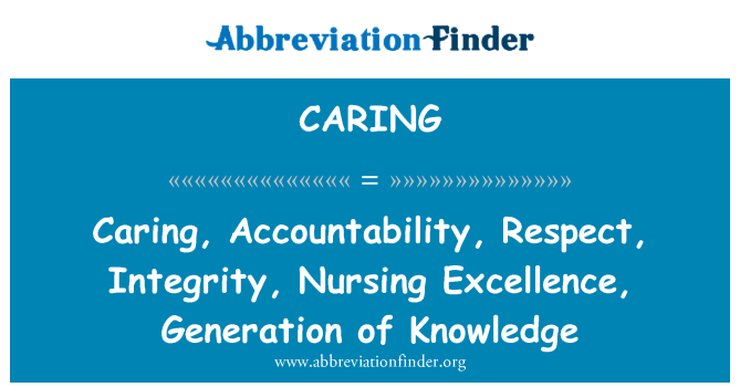 CARING: 思いやりのある、責任、尊敬、整合性、卓越性、知識の世代の看護