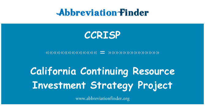 CCRISP: California fortsetter ressurs investeringsprosjekt strategi