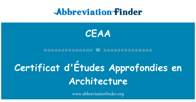 CEAA: Certificat d'Études Approfondies en architettura