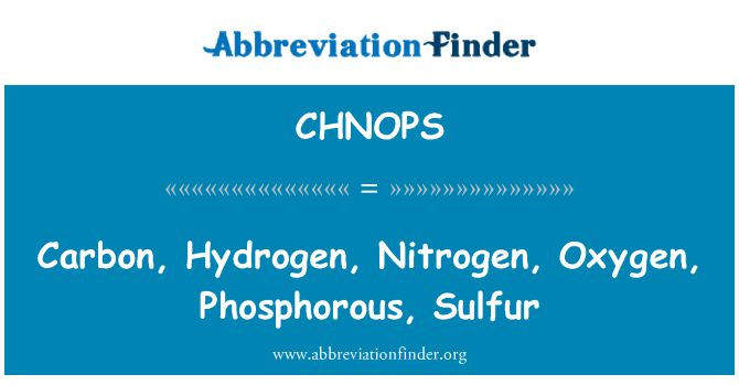 CHNOPS: Carboni, hidrogen, Nitrogen, oxigen, fòsfor, sofre