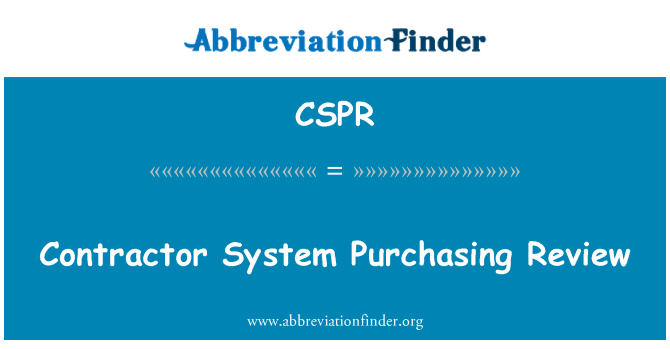 CSPR: Contractor System Purchasing Review