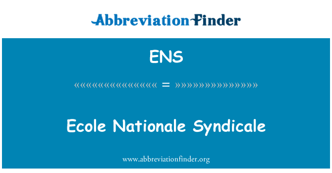 ENS: Ecole Nationale Syndicale