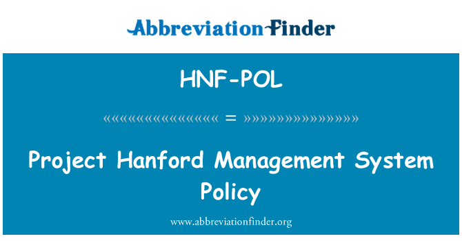 HNF-POL: Project Hanford Management systeembeleid