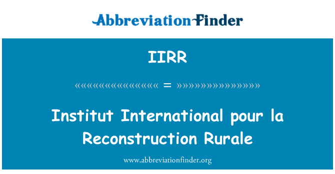 IIRR: Institut International pour la obnovo Rurale
