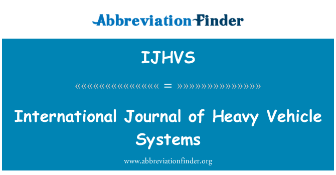 IJHVS: International Journal of nehéz jármű rendszerek