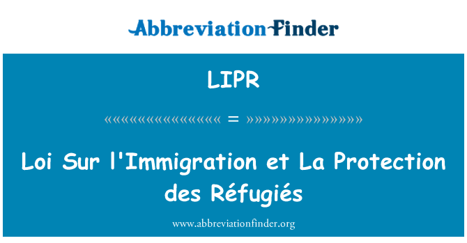 LIPR: Loi Sur l'Immigration et La Protection des Réfugiés