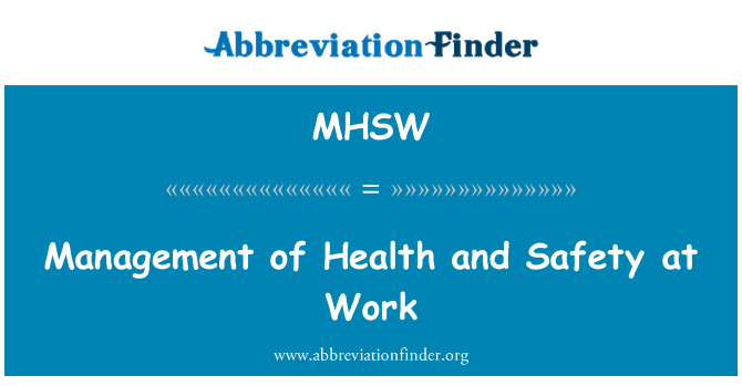 MHSW: Management of Health and Safety at Work