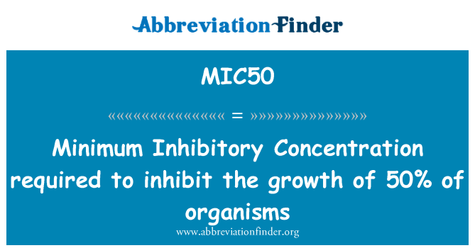 MIC50: Estävä pitoisuus vähintään tarvitse estää 50 % organismien kasvua