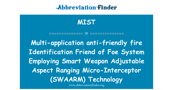 MIST: Multi-application anti-friendly fire Identification Friend of Foe System Employing Smart Weapon Adjustable Aspect Ranging Micro-Interceptor (SWAARM) Technology