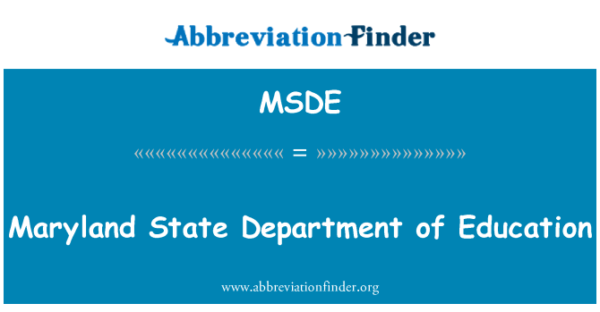 MSDE: Maryland State Department of Education