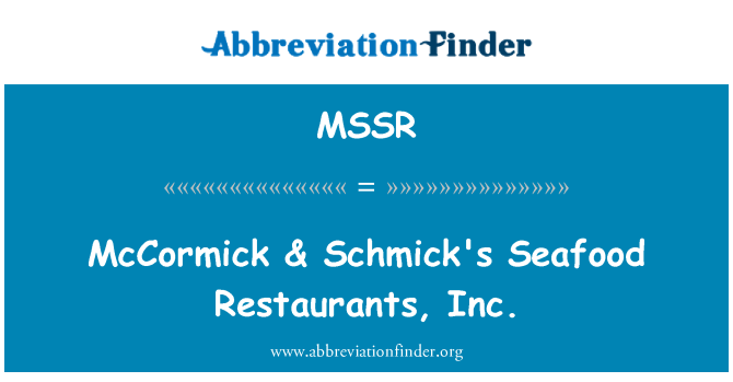 MSSR: McCormick & Schmick'ın deniz ürünleri restoranları, Inc