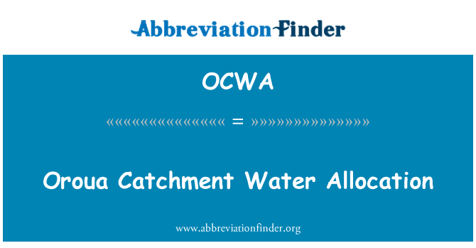 OCWA: Versants Oroua dlo alokasyon