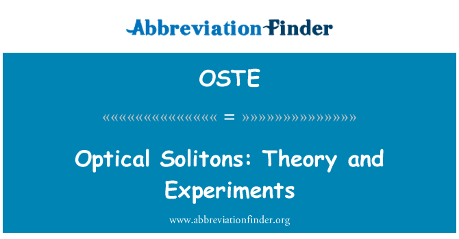 OSTE: Solitons optică: Teorie şi experimente