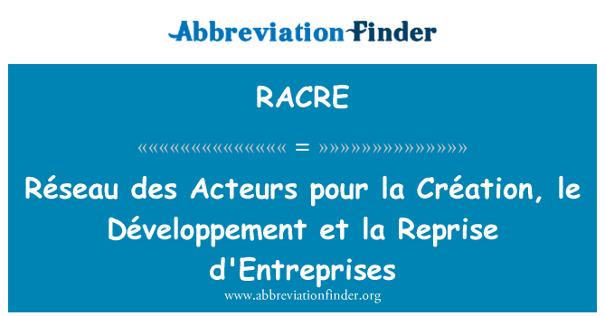 RACRE: Réseau des Acteurs pour le Développement la Création et la Reprise % d'Entreprises