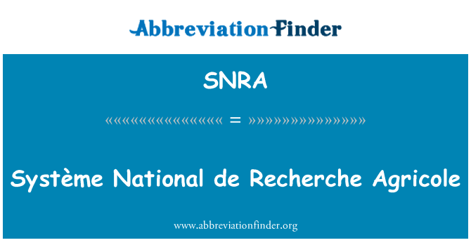 SNRA: Systémem Système National de Recherche Agricole