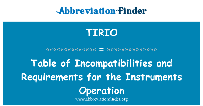 TIRIO: Таблица на изискванията за операция на инструменти и несъвместимости