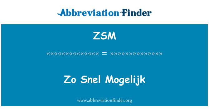 ZSM: Zo Snel Mogelijk