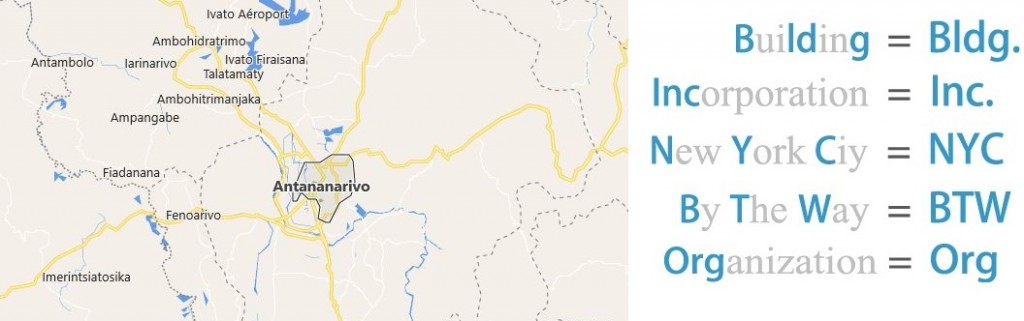 Abbreviations for Antananarivo, Madagascar